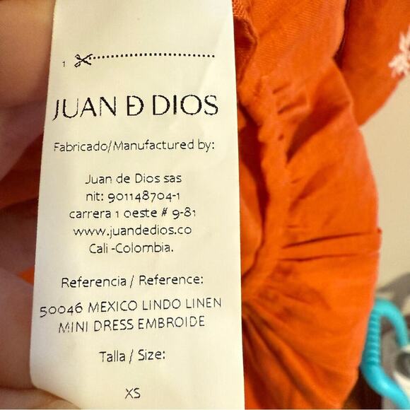 JUAN DE‎ DIOS Mexico Lindo Linen Mini Dress Embroidered SIZE XS Terracotta - Picture 7 of 12
